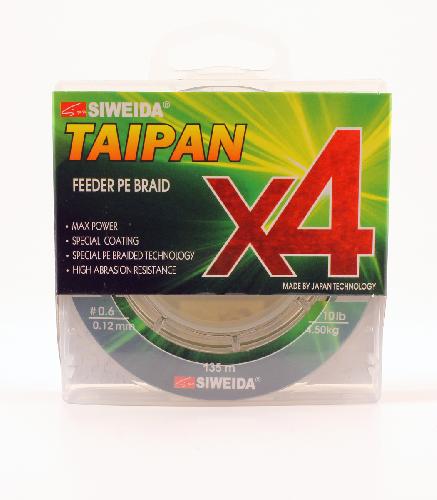 Шнур плетеный  "TAIPAN FEEDER BRAID X4" 0,12мм  135м (#0.6, 10lb, 4,50кг, dark green)