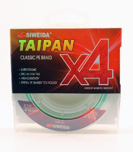 Шнур плетеный  "TAIPAN CLASSIC PE BRAID X4" 0,16мм  135м (#1.0, 20lb, 9,10кг, light-green)