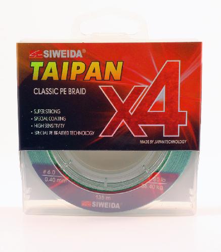 Шнур плетеный  "TAIPAN CLASSIC PE BRAID X4" 0,40мм  135м (#6.0, 80lb, 36,40кг, light-green)
