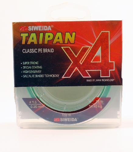 Шнур плетеный  "TAIPAN CLASSIC PE BRAID X4" 0,20мм  135м (#1.5, 25lb,11,40кг, light-green)