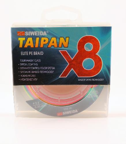 Шнур плетеный  "TAIPAN ELITE PE BRAID X8" 0,25мм  135м (#2.4, 35lb, 15,91кг, multicolor)