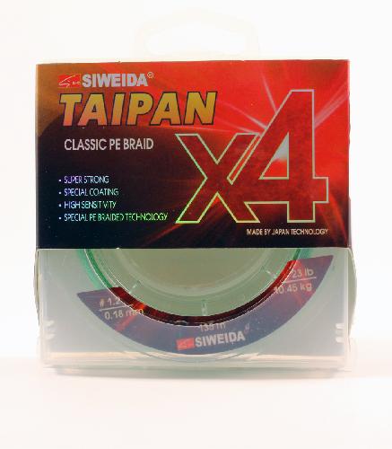 Шнур плетеный  "TAIPAN CLASSIC PE BRAID X4" 0,18мм  135м (#1.2, 23lb, 10,45кг, light-green)