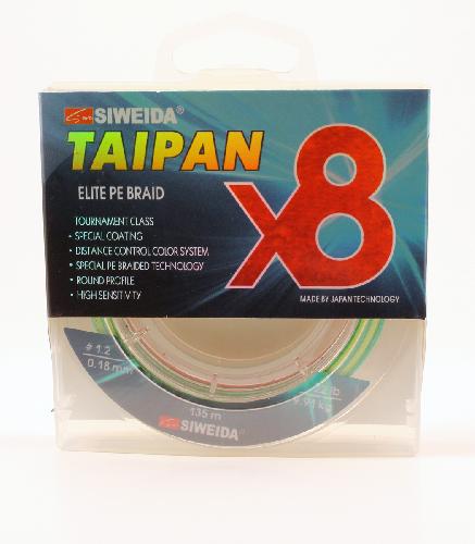 Шнур плетеный  "TAIPAN ELITE PE BRAID X8" 0,18мм  135м (#1.2, 22lb, 9,91кг, multicolor)