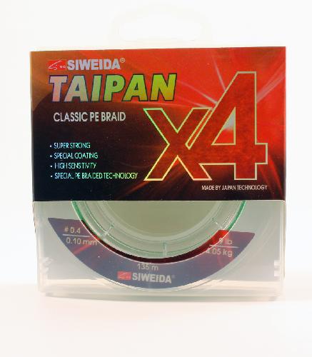Шнур плетеный  "TAIPAN CLASSIC PE BRAID X4" 0,10мм  135м (#0.4, 9lb, 4,05кг, light-green)